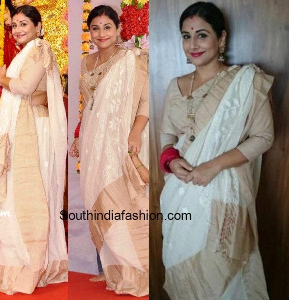 Vidya Balan in Fatherland Saree at Durga Puja