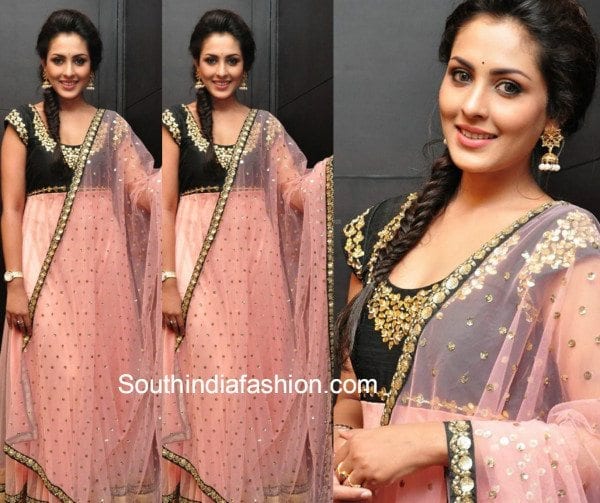 Madhu Shaini in a black and peach anarkali