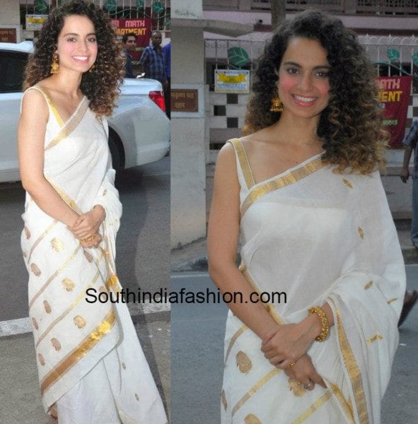 Kangana Ranaut in a white silk saree