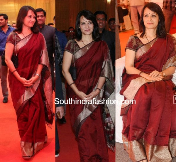 amala akkineni red handloom saree