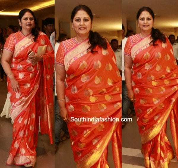 jayasudha_orange_benaras_saree_krish_wedding