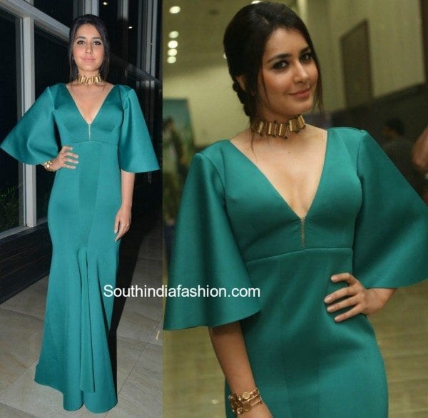 raashi_khanna_green_gown_hyper_trailer_launch