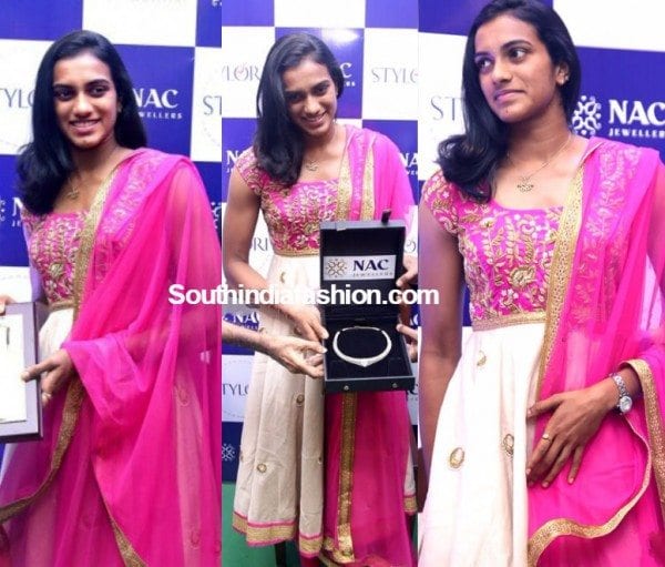 pv_sindhu_pink_white_anarkali_nac_jewellery_geethika_kanumilli