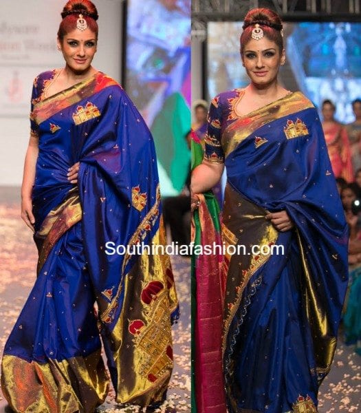 raveena_tandon_blue_silk_saree_jayanthi