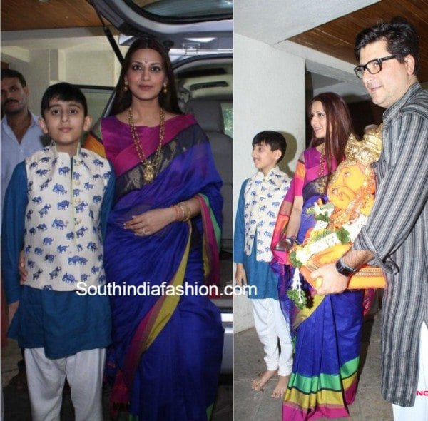 sonali_bendre_family_at_ganapati_visarjan