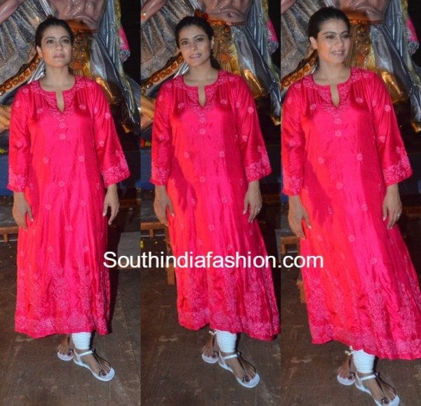 kajol_pink_kurta_durga_pooja