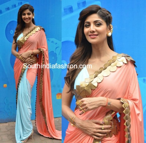 shilpa-shetty-blue-peach-saree-super-dancer