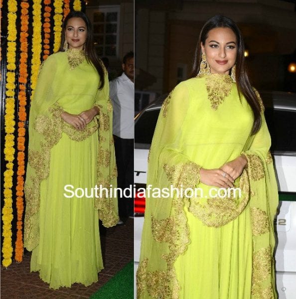 sonakshi-sinha-green-anarkali-ekta-kapoor-diwali-bash