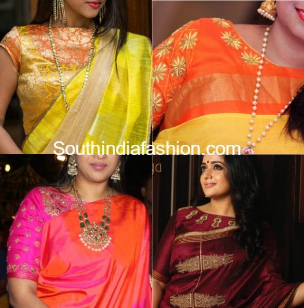 boat-neck-blouse-designs-with-silk-sarees