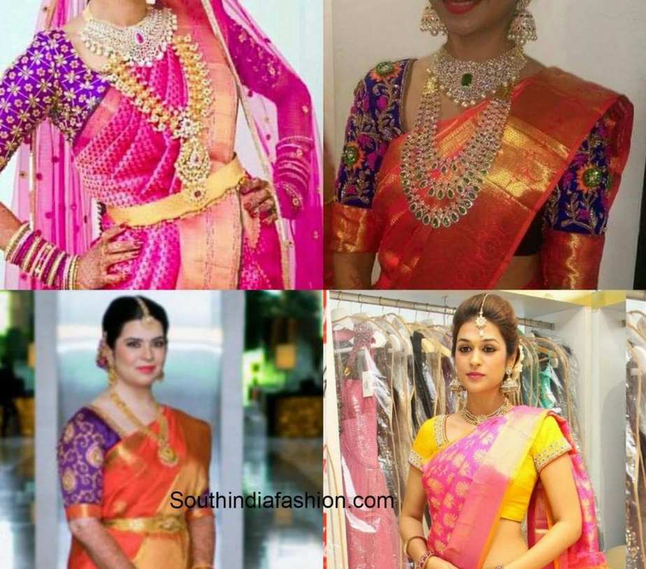 Four Blouse Matching Choices with Pink Bridal Kanjeevaram Saree