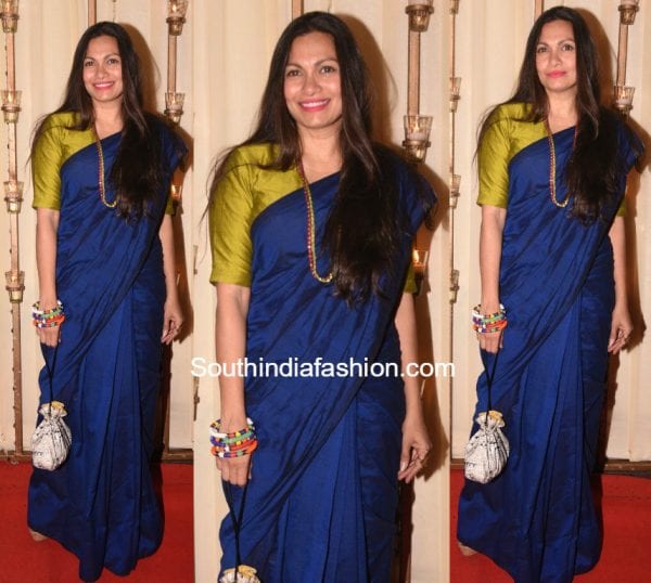 maria-goretti-plain-blue-saree-green-blouse