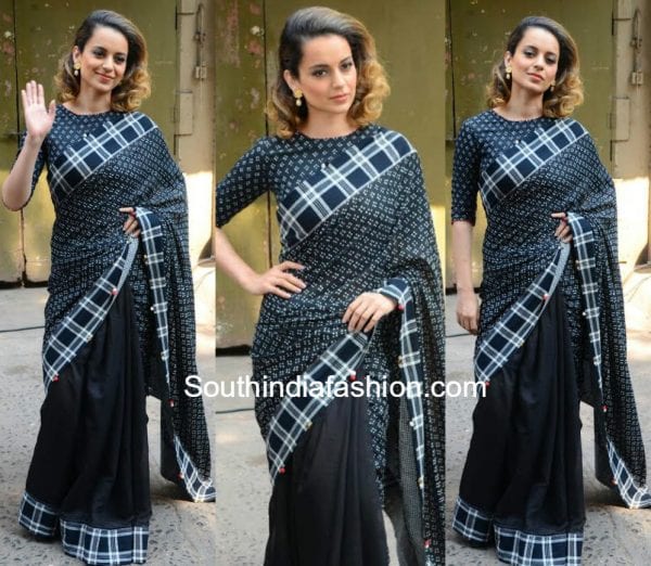 kangana-ranaut-black-saree-pero-rangoon-promotions