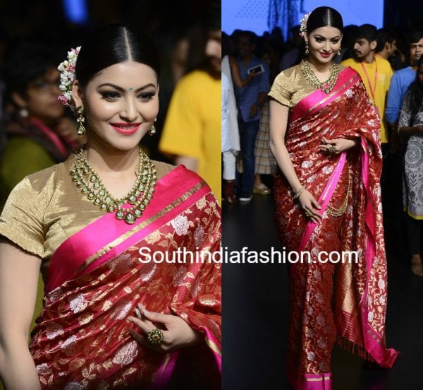 urvashi-rautela-sailesh-singhania-lakme-fashion-week-2017-pink-saree