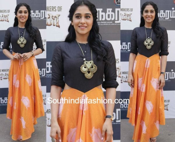 Regina-Cassandra-at-Maanagaram-Movie-Press-Meet-maxi-dress