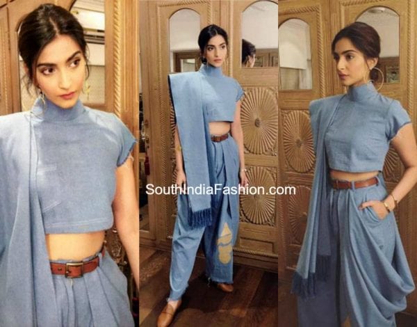 Sonam-kapoor-in-denim-saree