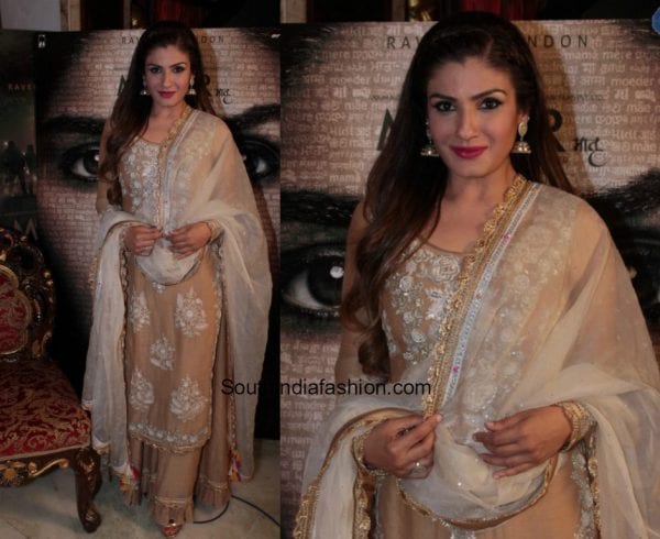 Raveena Tandon in a palazzo salwar at the press conference of the movie Maatr 1