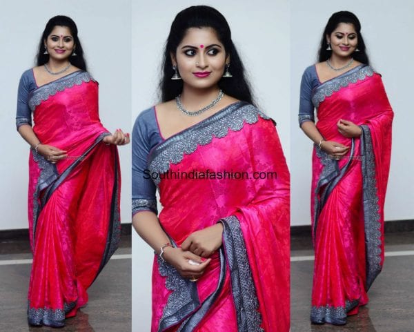 Sruthi Lakshmi in a bright pink saree – South India Fashion