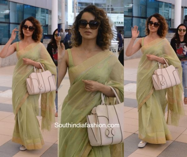 Kangana Ranaut in a cotton saree at the airprot