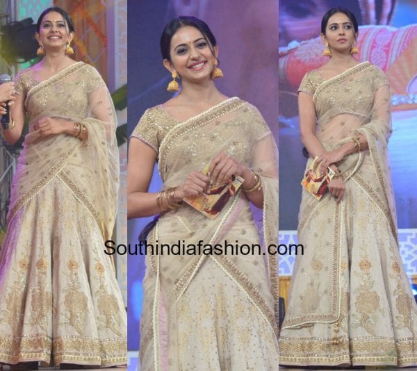 rakul-preet-singh-bhargavi-kunam-lehenga-rarandoi-veduka-chuddam-audio-launch