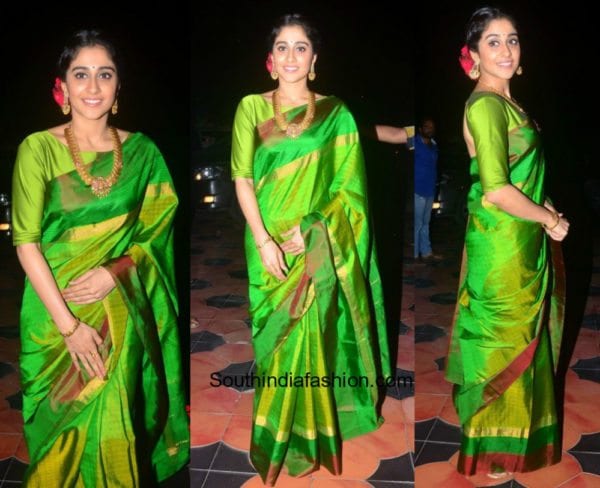 Regina Cassandra in a kanjeevaram silk saree at Sankarabharanam movie awards