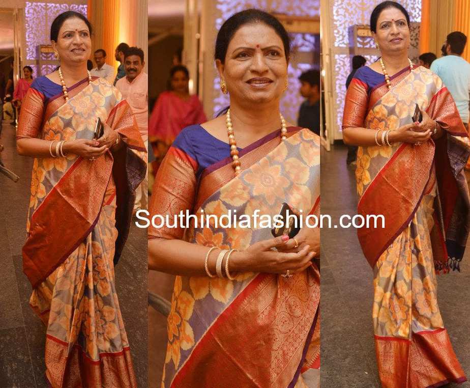 dk aruna floral kanjeevaram saree at shyam prasad daughter wedding