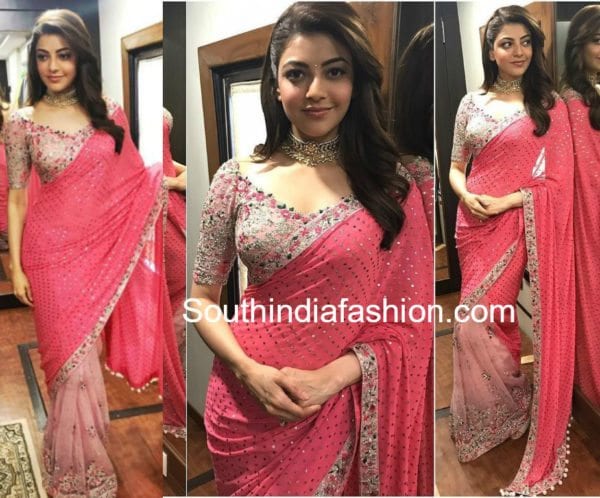 kajal aggarwal dolly j studio pink saree from MLA movie