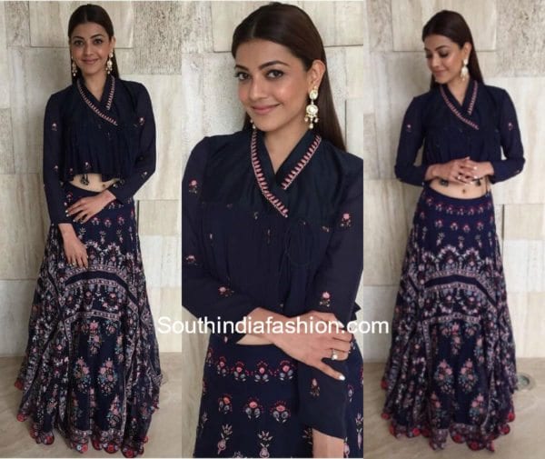 Kajal Aggarwal in Rahul Mishra for the audio launch of Mersal in Chennai