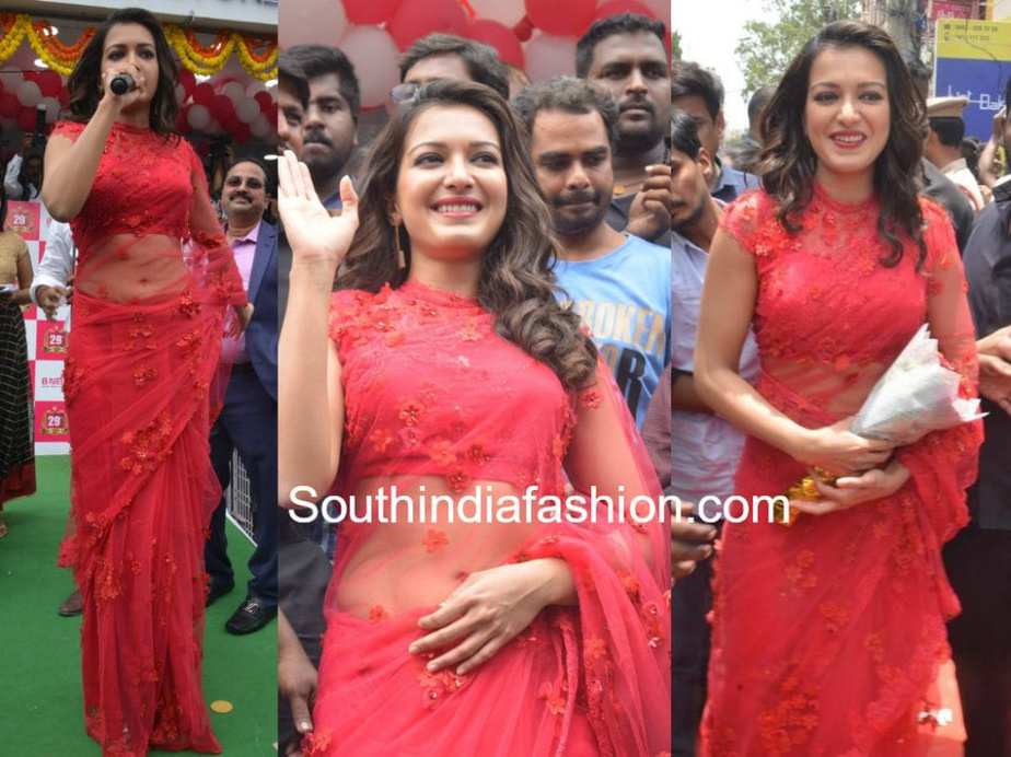 catherine tresa red saree mobile store launch