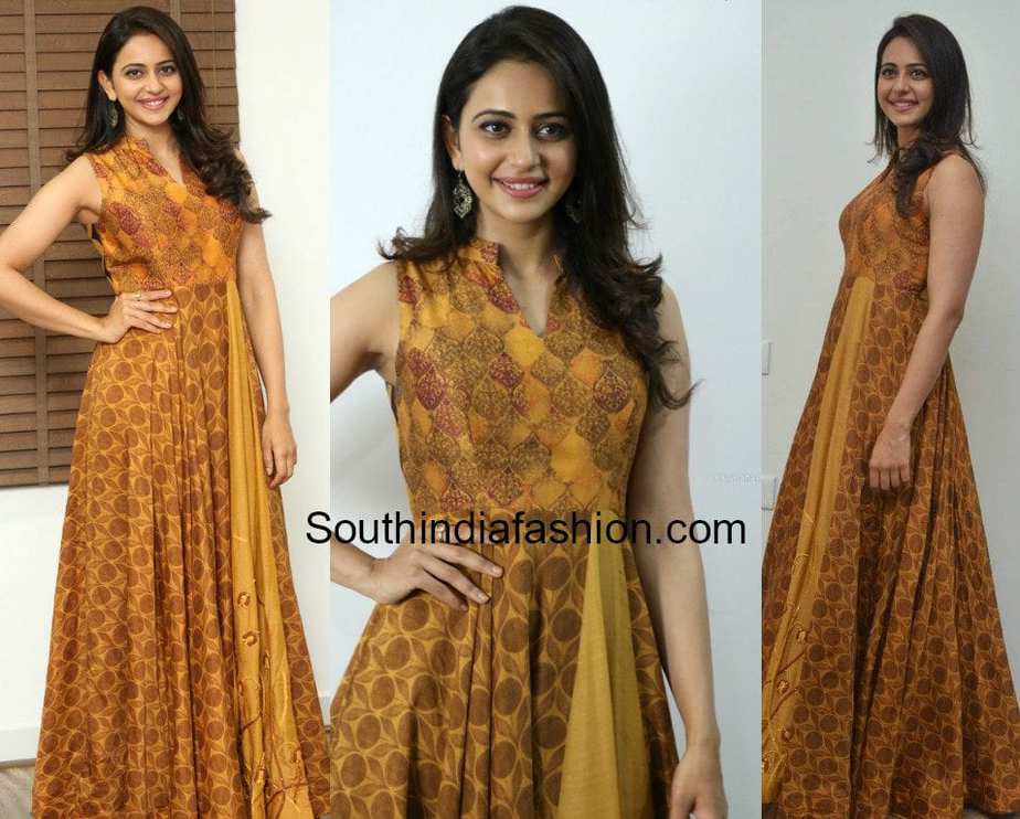 rakul preet singh lable anushree maxi dress jaya janaki nayaka promotions