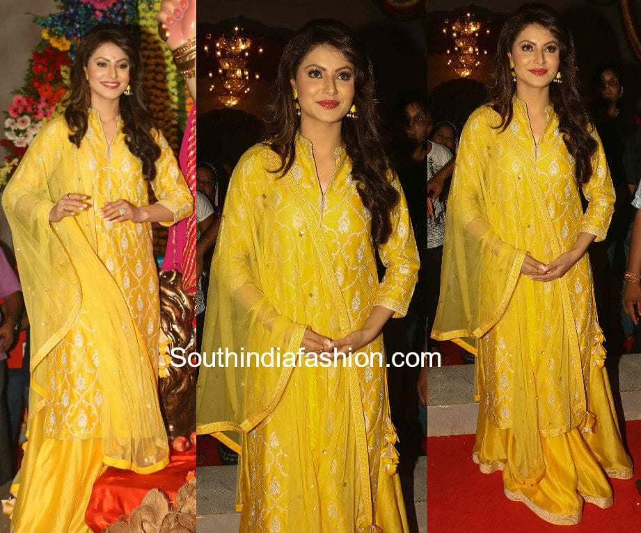 urvashi rautela yellow kurta lehenga