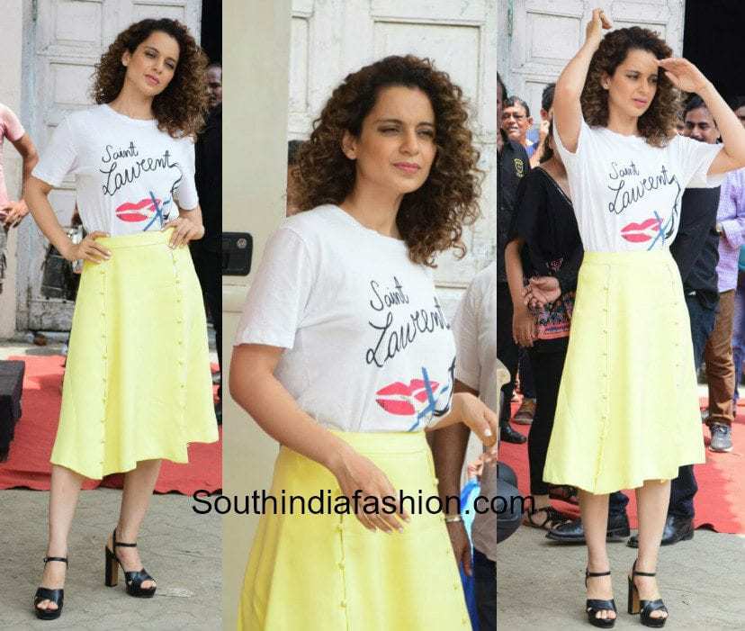 Kangana Ranaut in YSL and Prabal Gurung for Simran Promotions