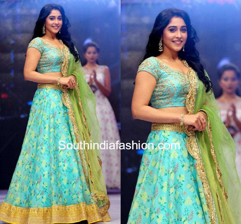 regina cassandra organza blue lehenga femina wedding fashion show