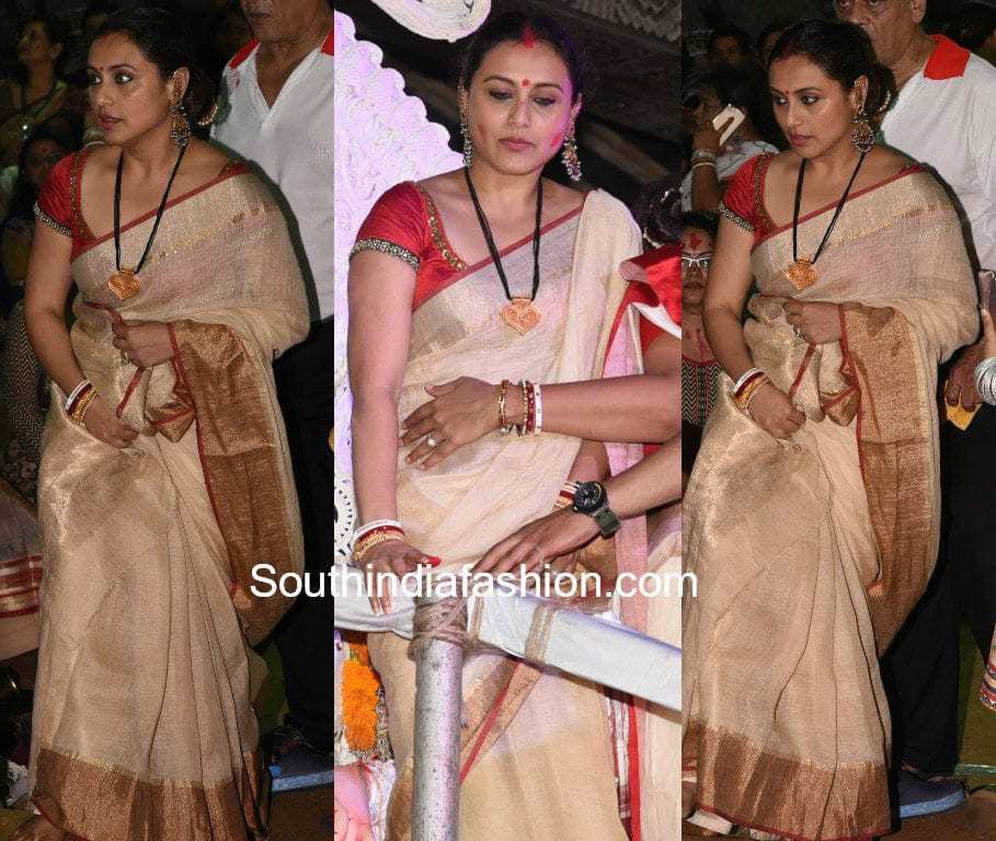 rani mukerji cream saree anavila durga puja