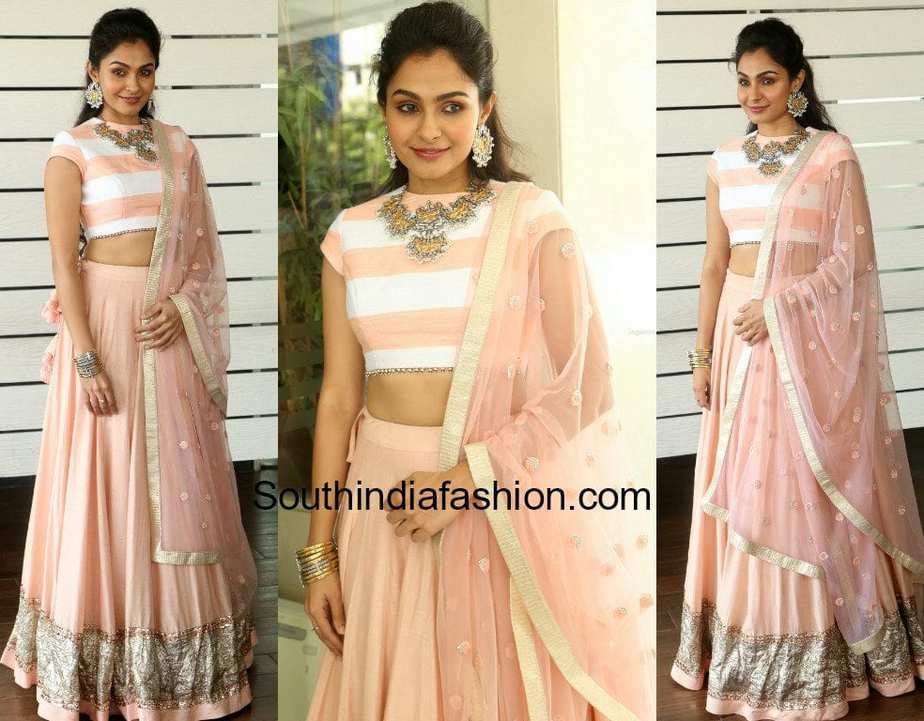 andrea jeremiah in a lehenga at detective press meet