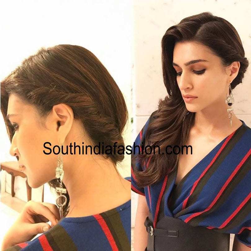 Kriti in twisted side swept hairstyle