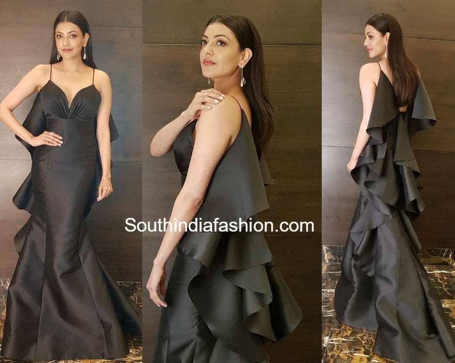 kajal aggarwal black gown at zee awards 2017