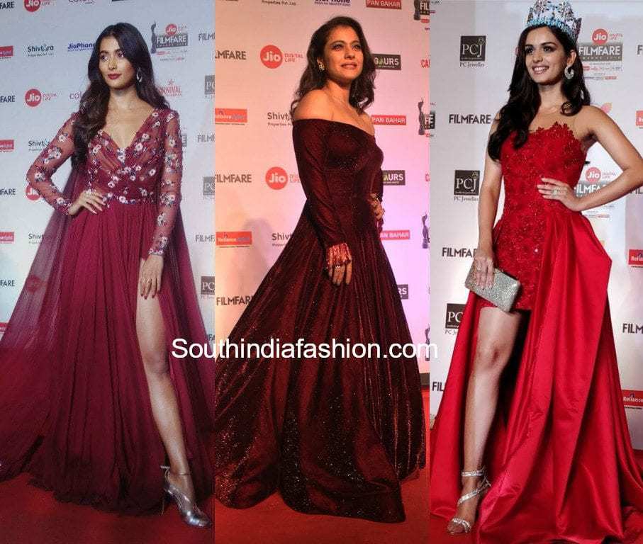 pooja hegde, kajol and manushi chillar at jio filmfare awards 2018