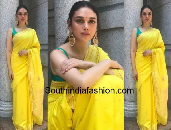 aditi rao hydari yellow saree raw mango