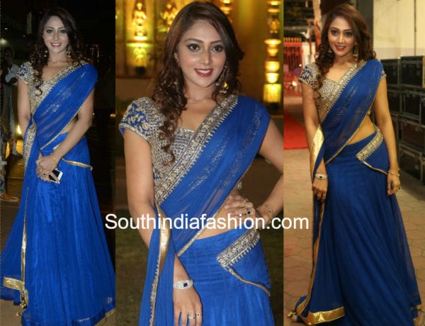 natasha doshi blue half saree at c kalyan son wedding