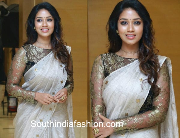 NIVETHA PETHURAJ IN WHITE SAREE AND BLACK NET BLOUSE