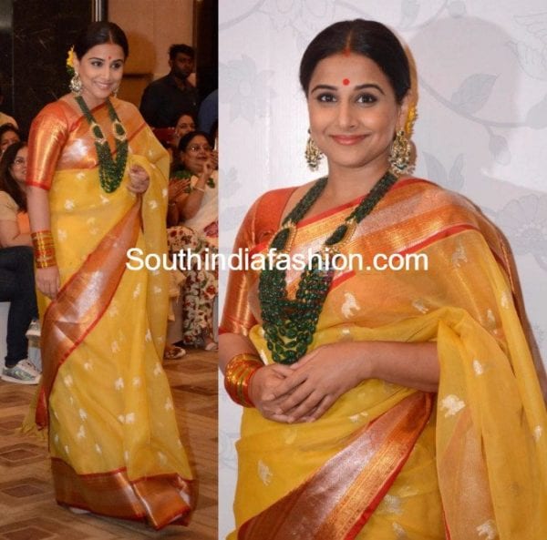 vidya balan yellow kanchi organza saree