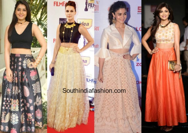 actress long skirts and crop tops