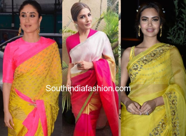 celebrities in bright color sarees