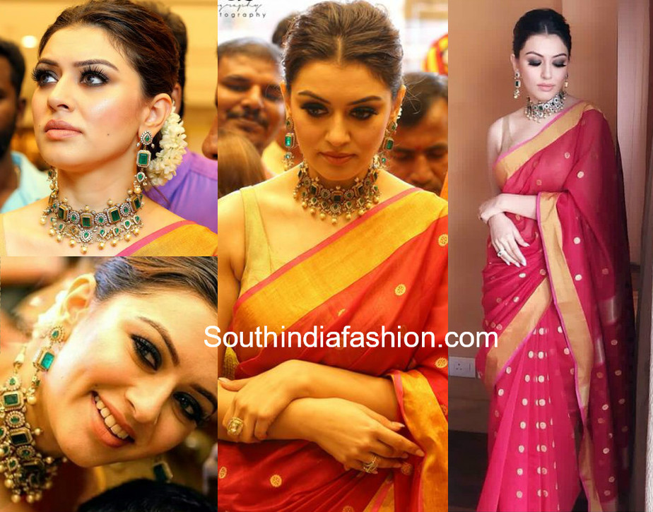 hansika red saree min n ornages store launch