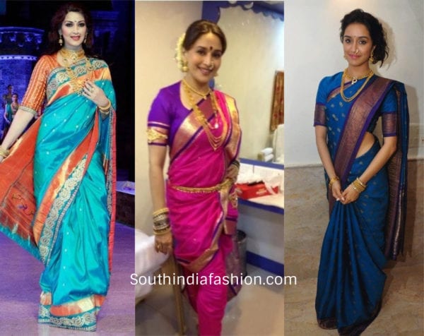 actresses wearing nauvari saree