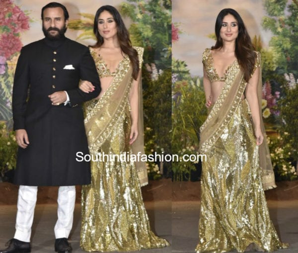 kareena kapoor gold lehenga at sonam kapoor wedding reception