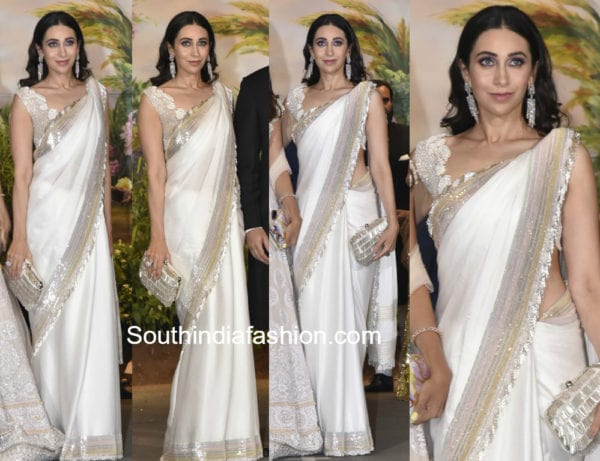 karisma kapoor in white saree at sonam kapoor wedding reception