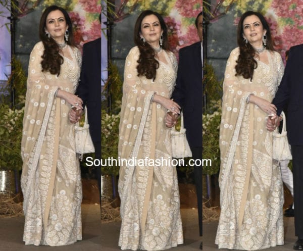 nita ambani white saree at sonam kapoor wedding reception