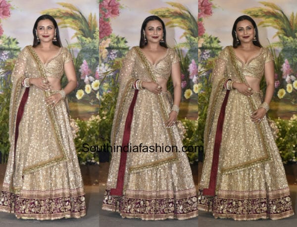 rani mukherjee in sabyasachi lehnega at sonam kapoor wedding reception