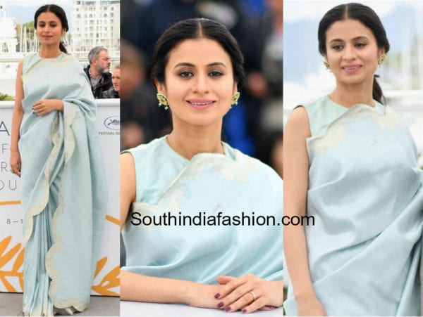 raika dugal blue saree raw mango cannes 2018